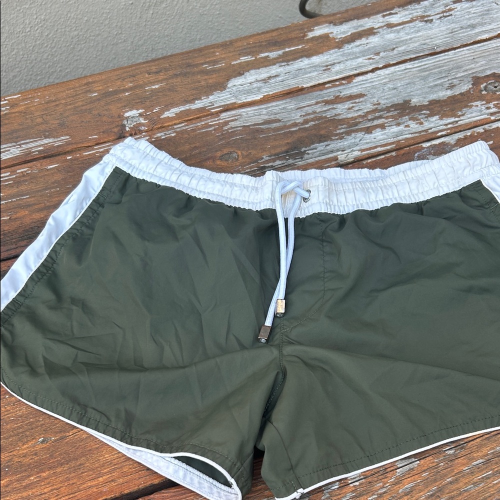 Zara Olive Green Athletic Shorts with White Waistband